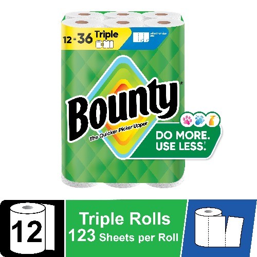 Bounty Paper Towels Select-A-Size White, 12 Triple Rolls, 123 Sheets per Roll