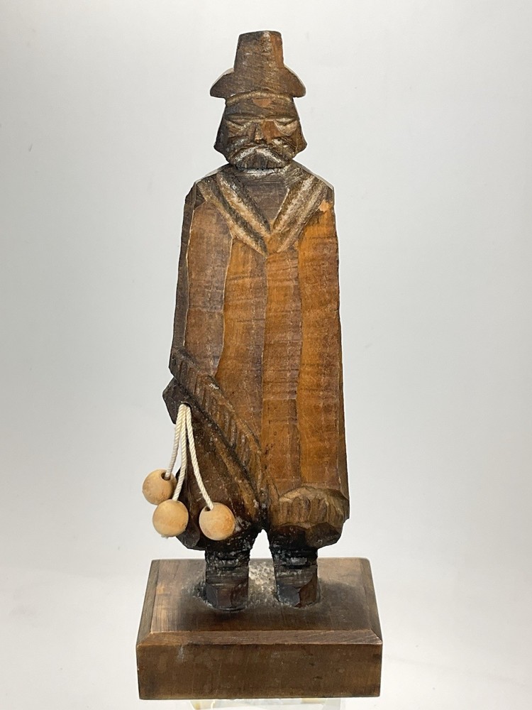 Hand Carved Dark Wood Gaucho Figure with Whip Vintage Statuette