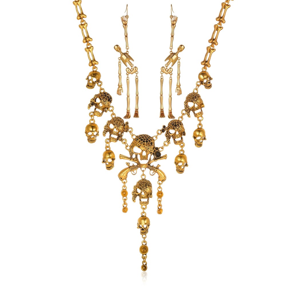 Halloween Pirate Skull Jewelry Set for Women - Punk Horror Necklace & Earrings