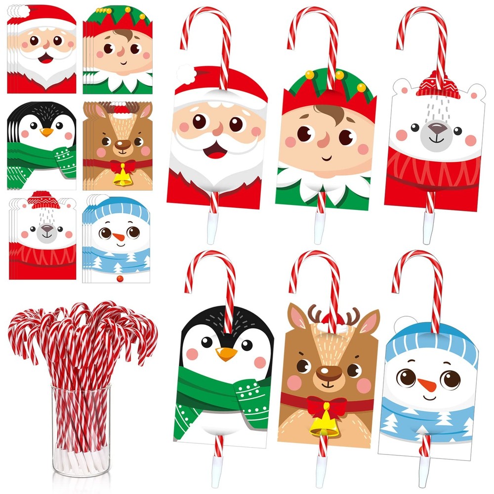 36 Pcs Christmas Candy Cane Pens with 36 Pcs Greeting Cards Christmas Candy C...