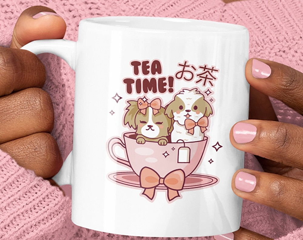 Tea Time Puppies 11 Oz Coffee Mug Kawaiicute Dogs Gift Puppy Lover Coffee Cup