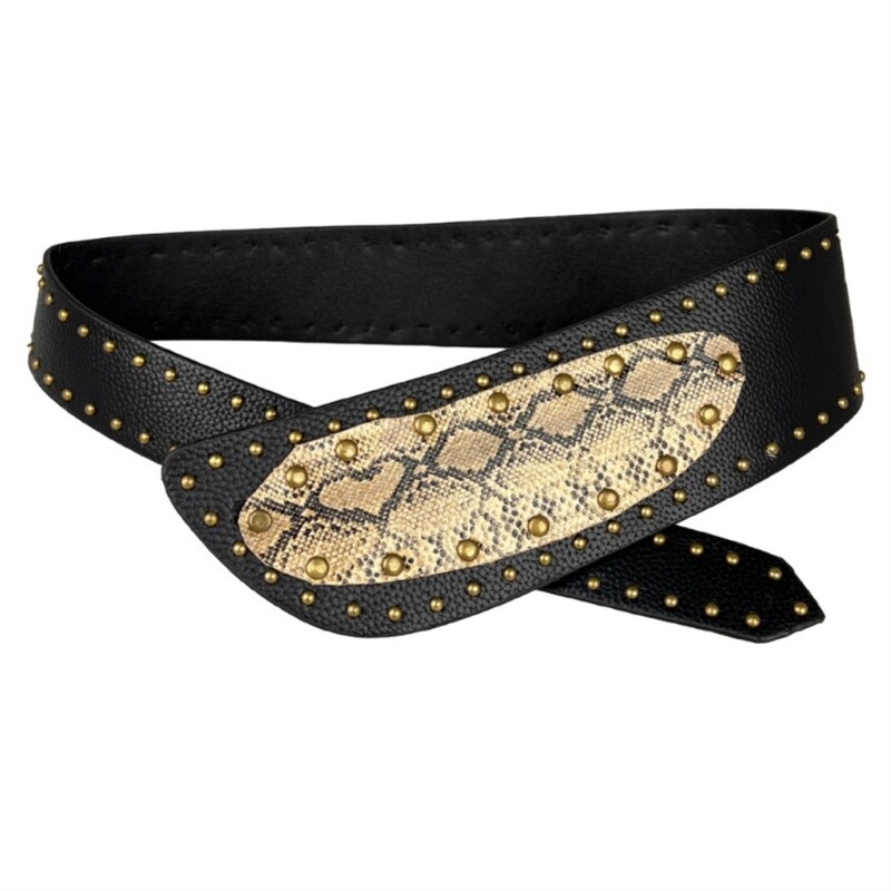 Punk studded wide waist belt with chains for dresses and stage outfits