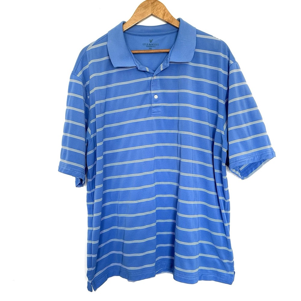 Lyle & Scott Men’s Polo Shirt XXL Blue White Striped Short Sleeve Collared Top