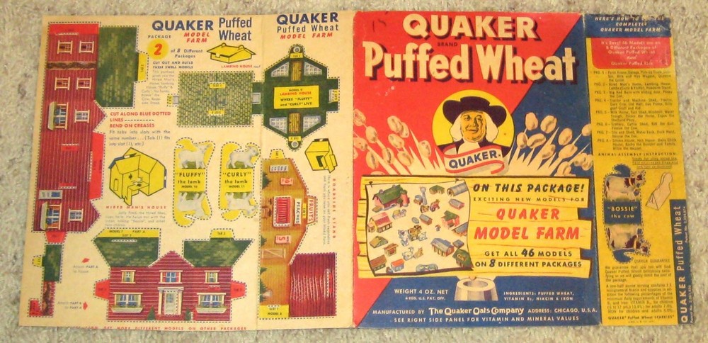 Quaker Cereal Model Farm Cutout Cereal Box 1943