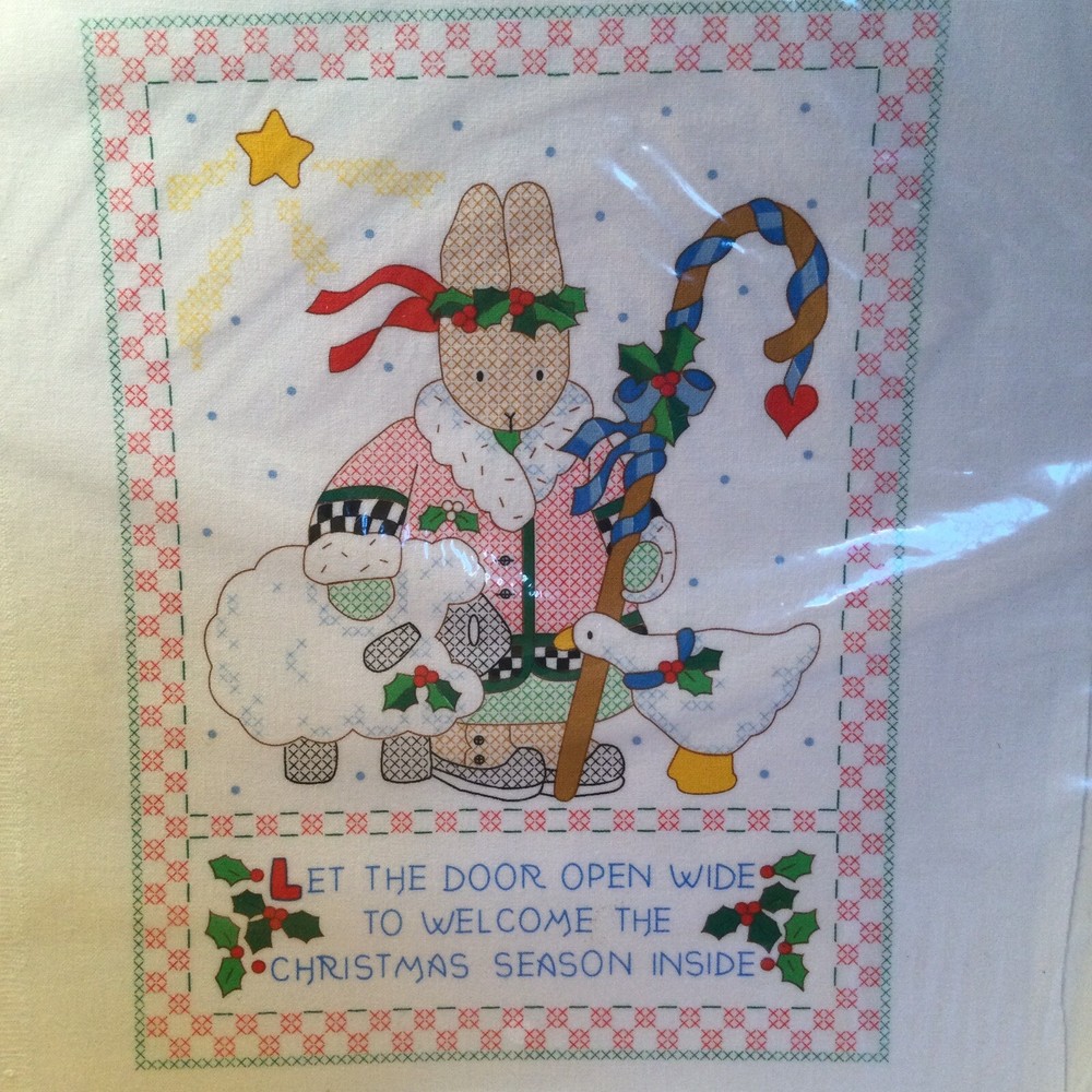 Daisy Kingdom Stamped Cross Stitch Sampler #63442 Christmas Bunny VTG 1992 NOS
