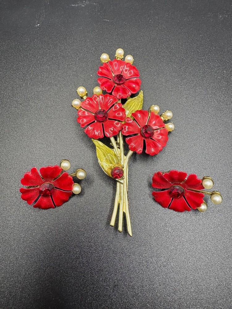 Vintage Retro CORO Brooch and Earring Set