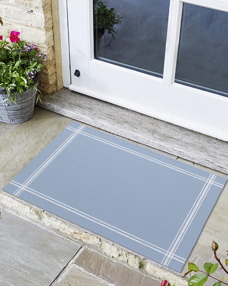 Solid Color Light Blue Door Mat, Non-Slip Absorbent Resist Dirt Entrance Mat,...