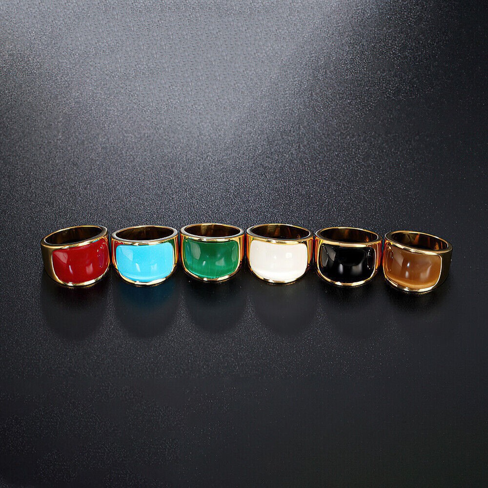 Wedding Ring for Men Women Band Brown Stone Stainless Steel Gold Plated Gifts