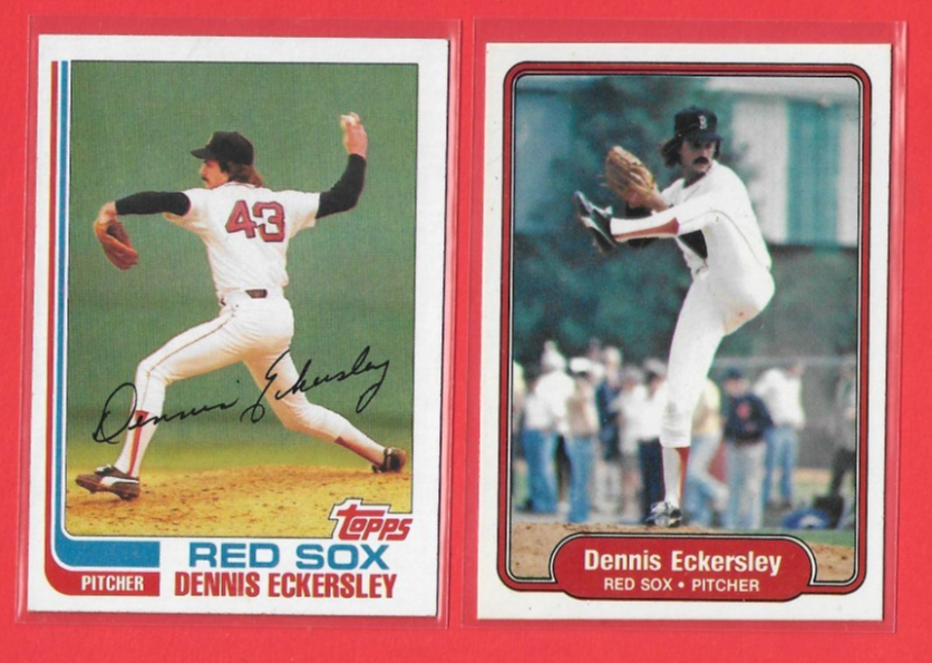 DENNIS ECKERSLEY 2 Card Lot 1982 Topps #490 and Fleer #292 BOSTON RED SOX HOF