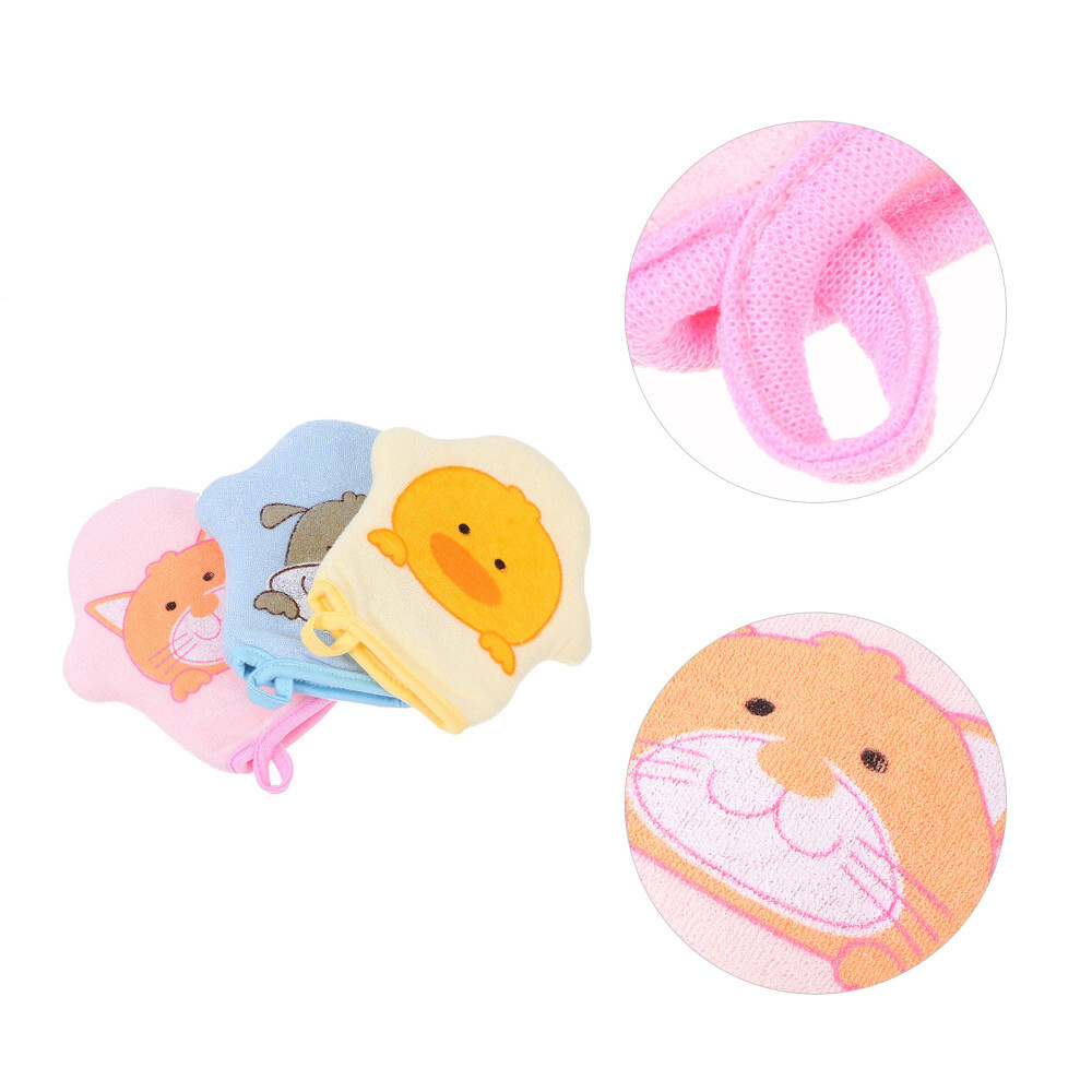 3 Pcs Baby Bath Mitt Kids Scrub Gloves Cartoon Towels Gentle Exfoliating Child