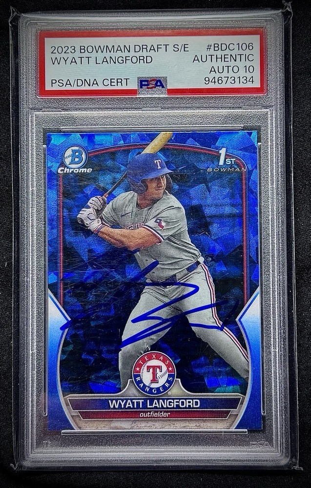 2023 Bowman Chrome Blue Sapphire Wyatt Langford AUTO PSA 10 Rookie 1st Bowman Gem