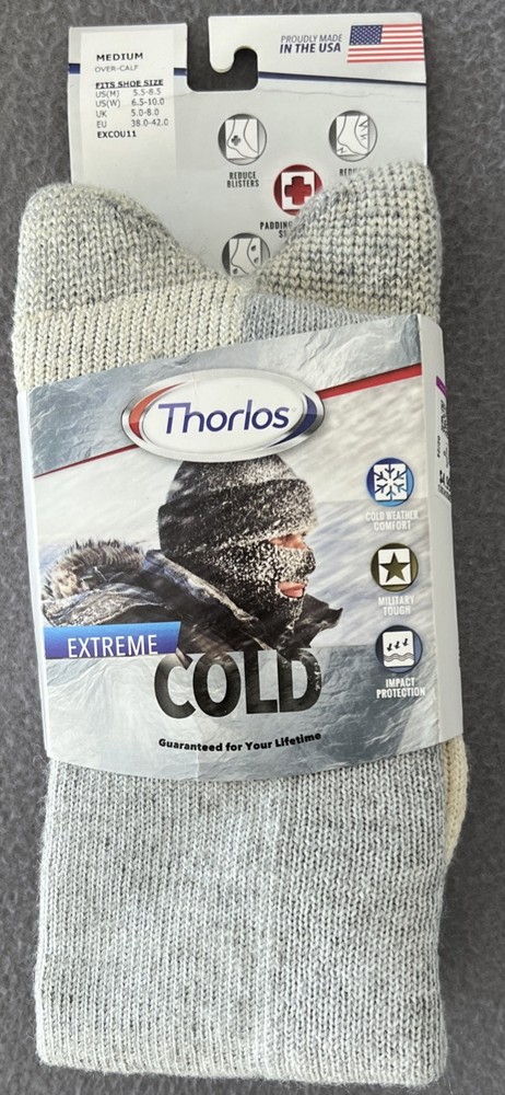 Thorlos Extreme Cold Over-Calf Socks for Men & Women, Shoe Size 5.5-8.5, Light Gray