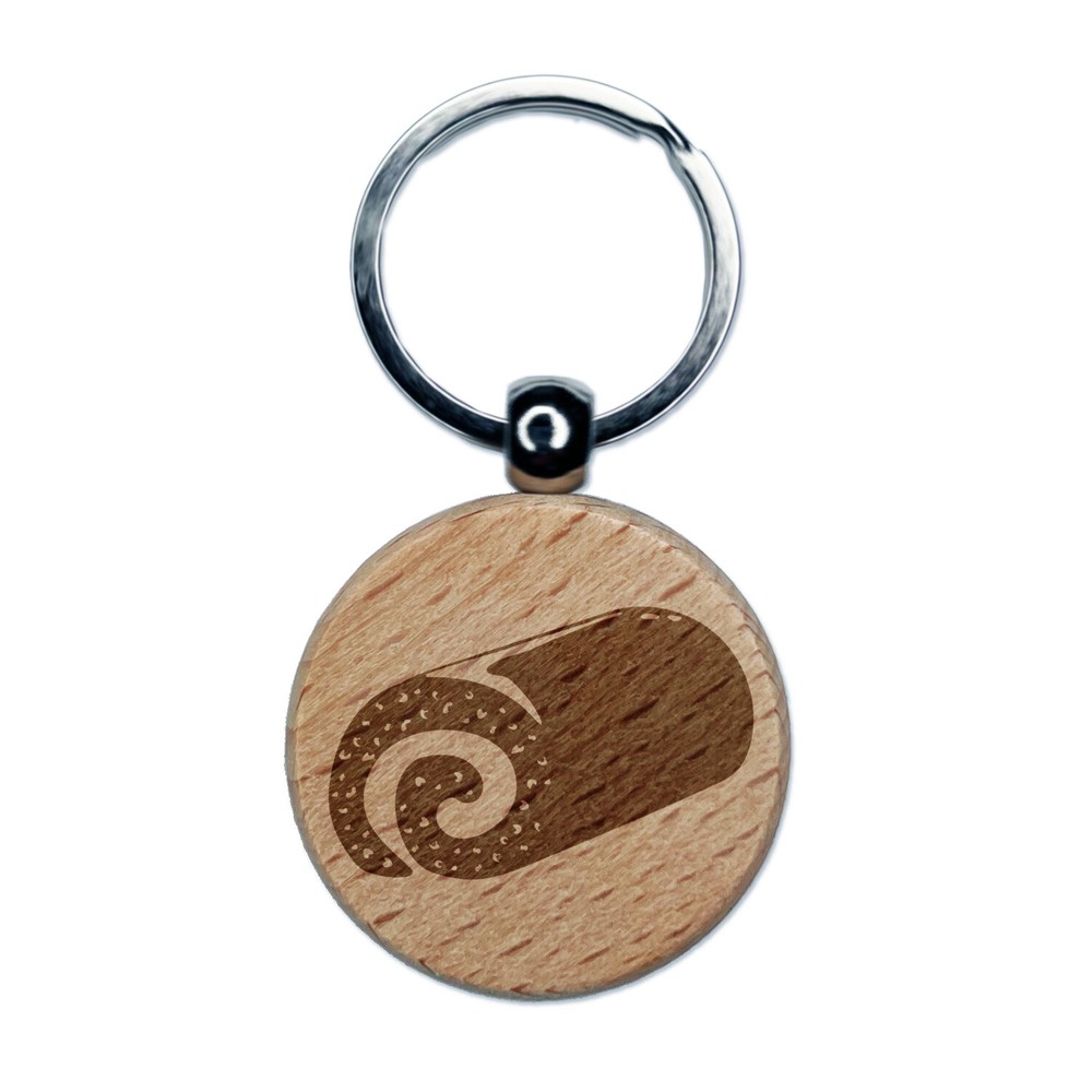 Swiss Roll Cream Cake Engraved Wood Round Keychain Tag Charm