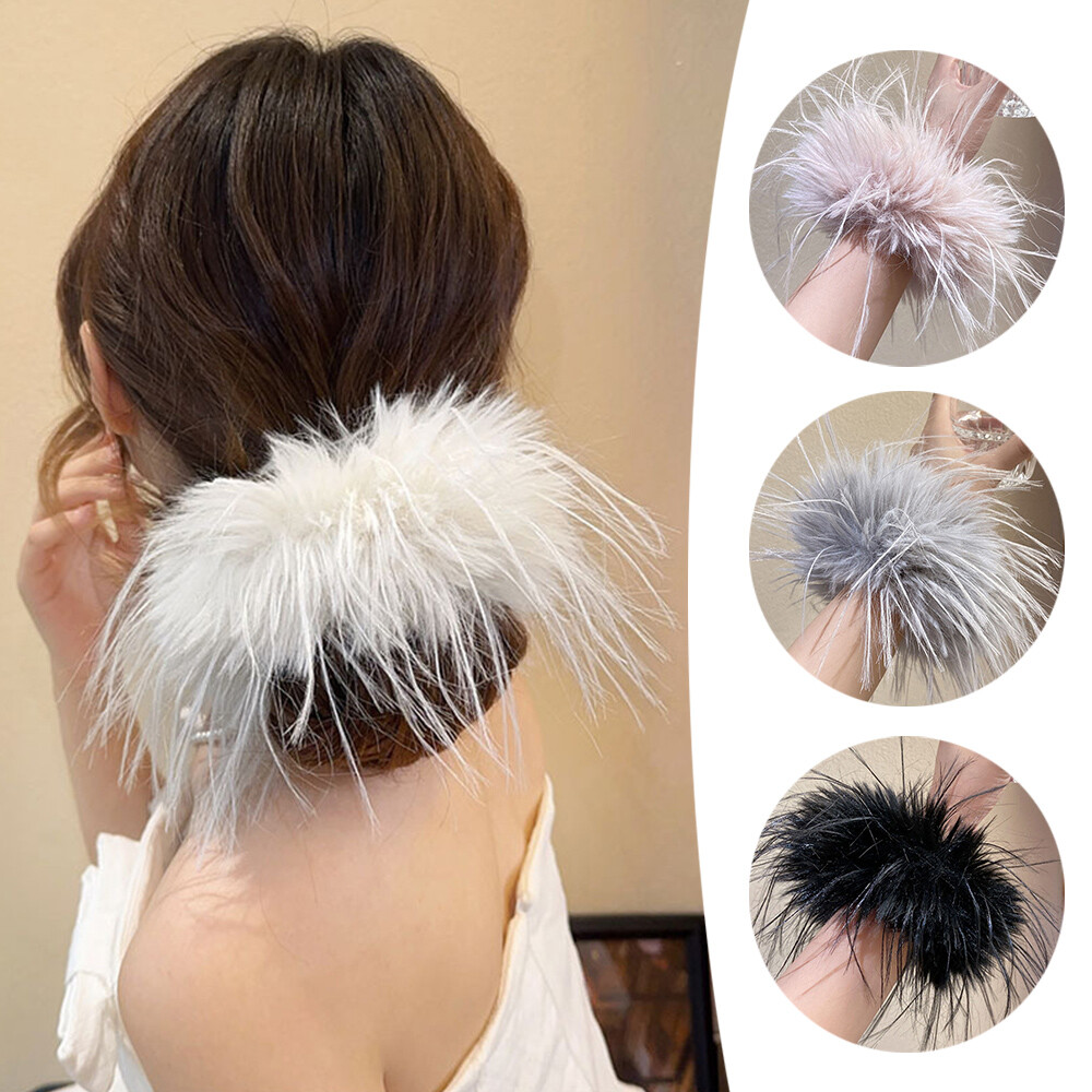 Women’s Feather Elastic Wrist Cuff Hair Scrunchie Intestine Hair Ring