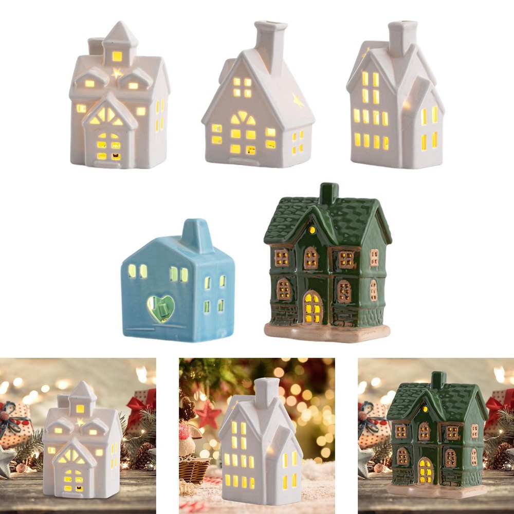 Ceramic Christmas Village House Creatve Rustic for Farmhouse Xmas Decor Home
