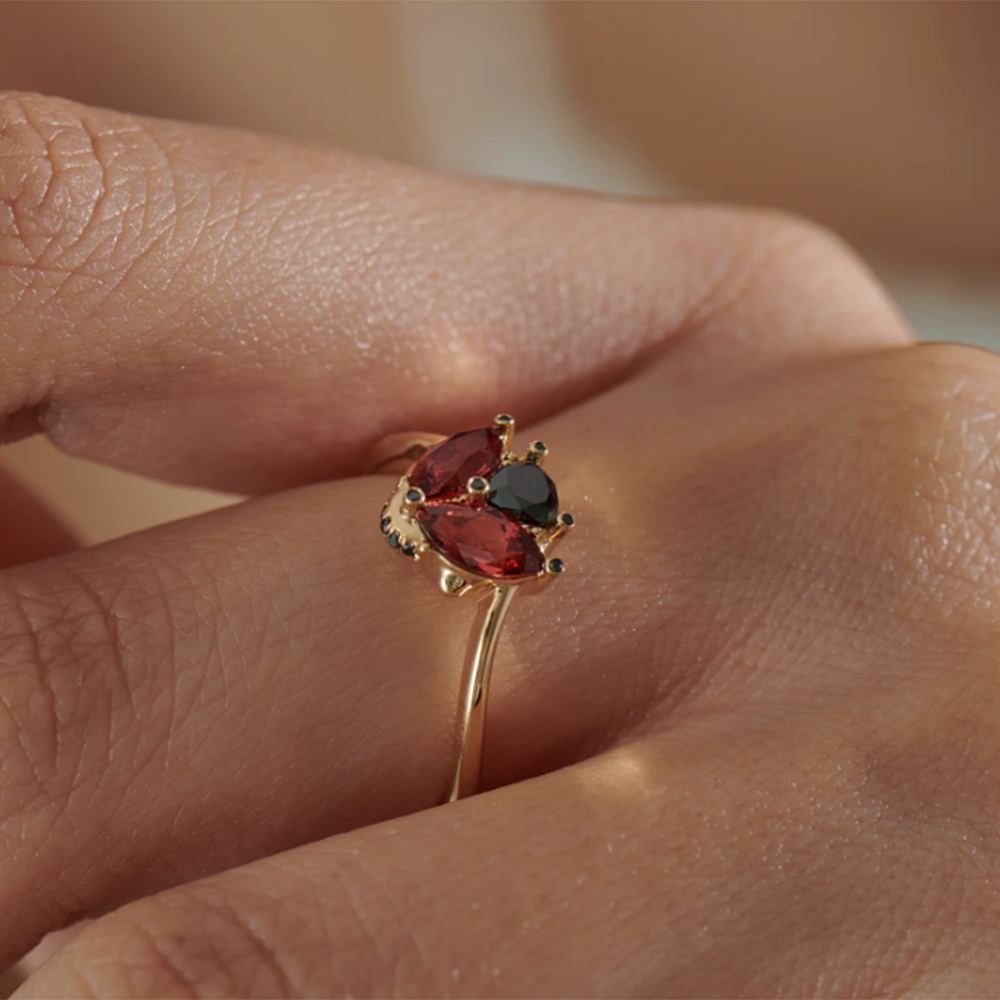 18k Yellow Gold Red Garnet Diamond Ring 1.15 Carat Lab Created Marquise Sizable