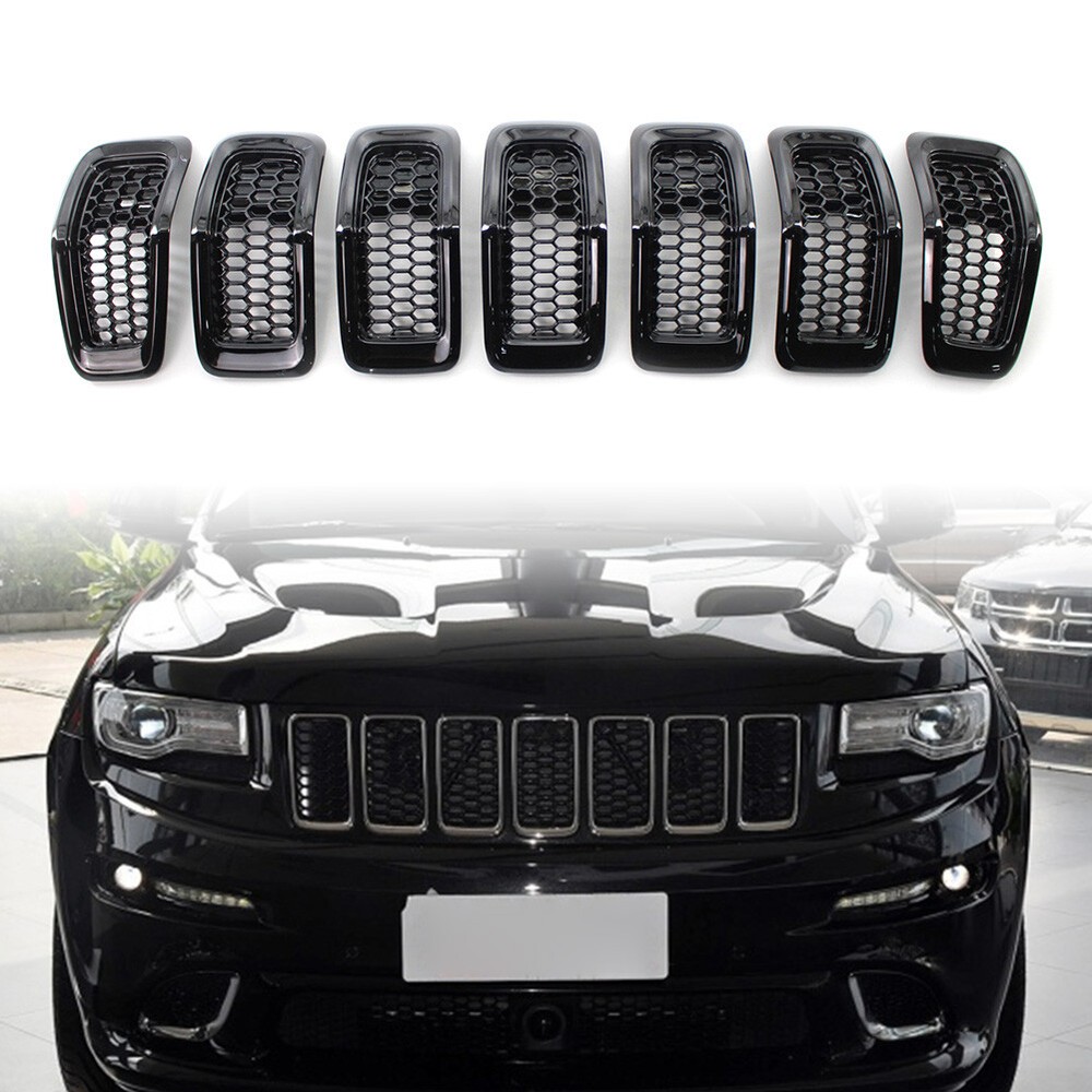 7PCS Front Bumper Upper Grille Inserts Grill Black For Jeep Cherokee 2014-2018