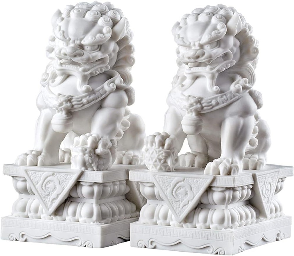 Large Size Foo Dogs Statues Pair Marble Feng Shui  Home Outdoor Asian Decor