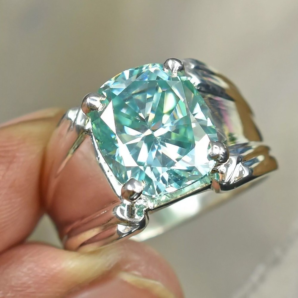 8.30 Ct Certified Cushion Cut Blue Diamond Solitaire Ring, Great Luster