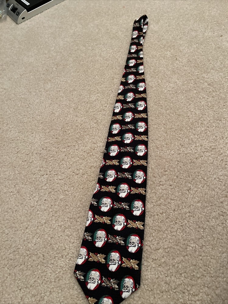 Robert Stock Black Red Santa Claus Silk Necktie for Men 57in