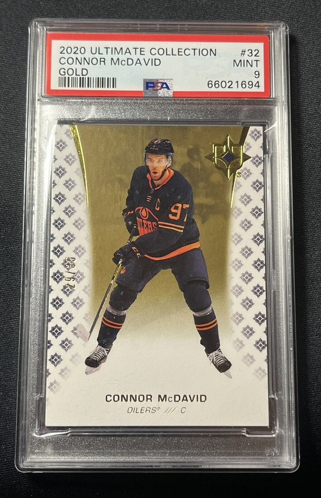 Connor McDavid 2020-21 Gold Ultimate Collection #32 Oilers Hockey Card PSA 9