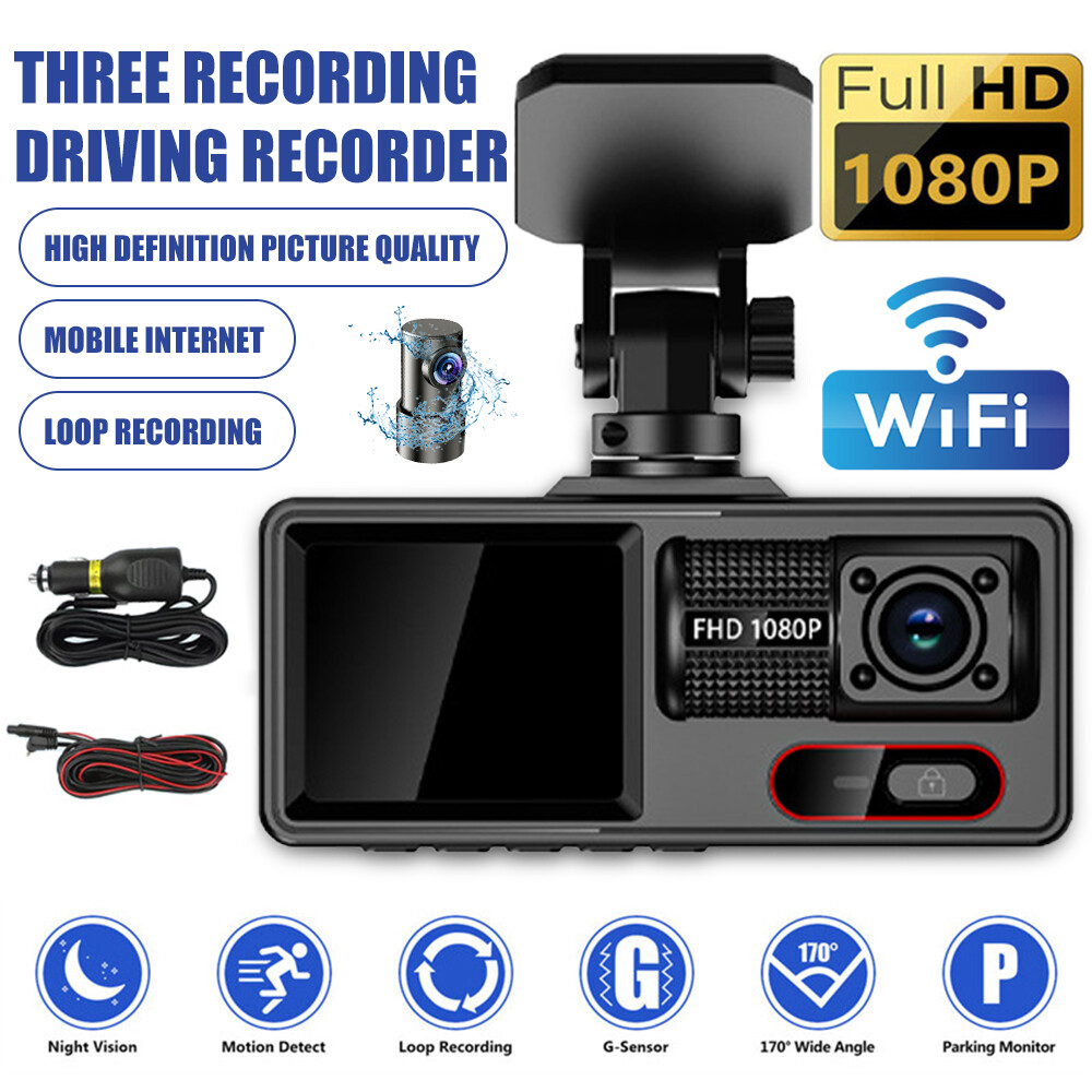 Dash Cam HD 1080P Car Dual Lens Front/Rear/Inside Video Recorder Camera G-sensor