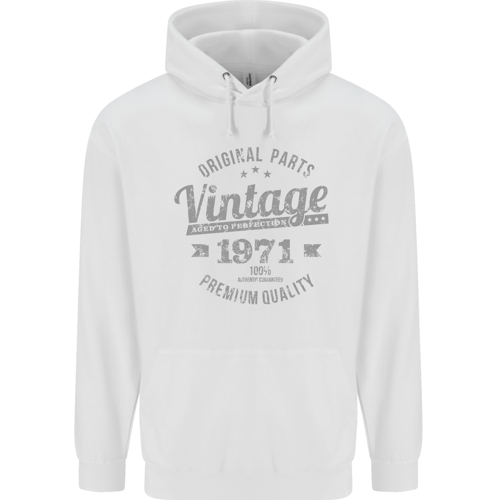 Vintage Year 53rd Birthday 1971 Mens 80% Cotton Hoodie White