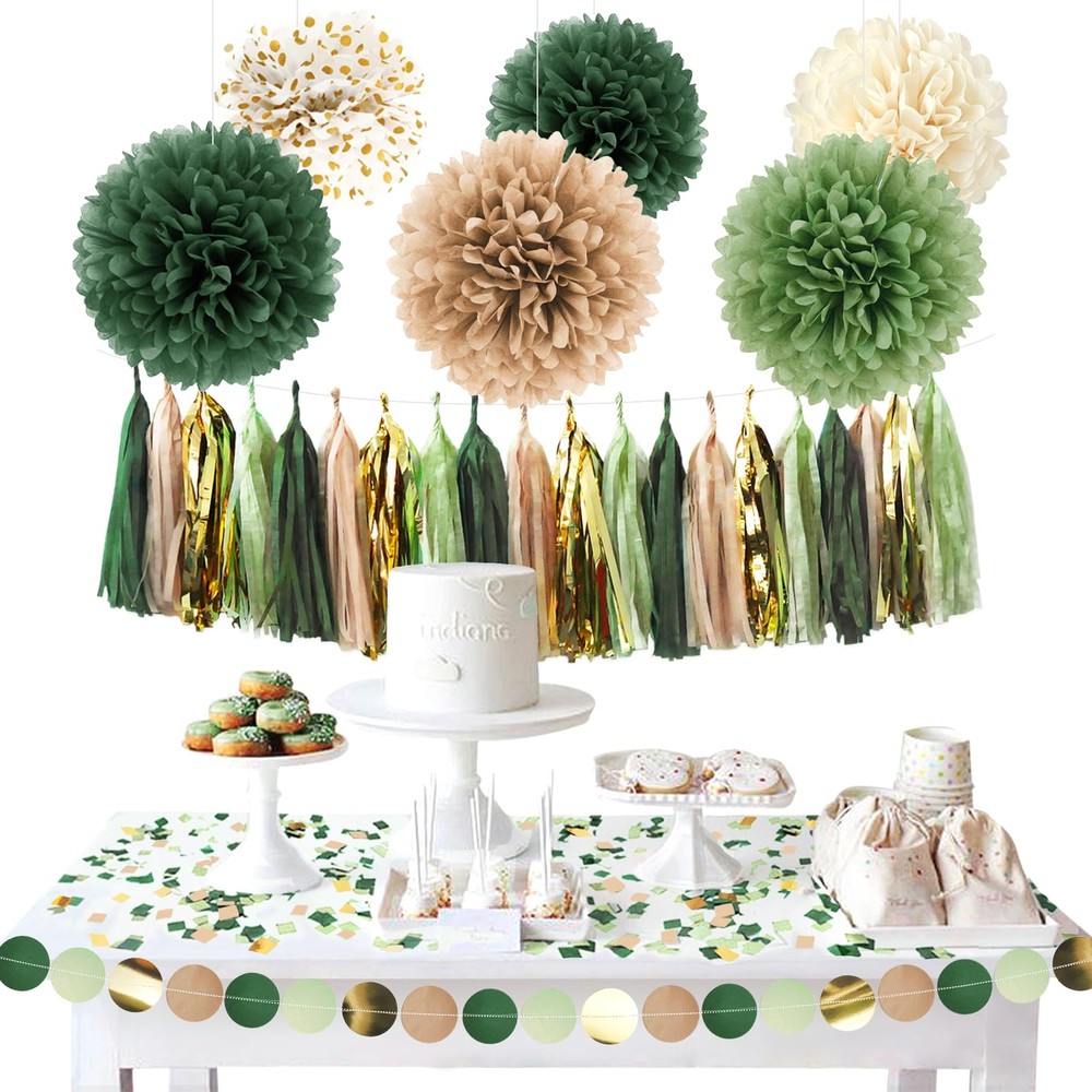 AOBKIAT Sage Green Wedding Party Decorations28 PCS Tissue Paper Pom PomsCircl...