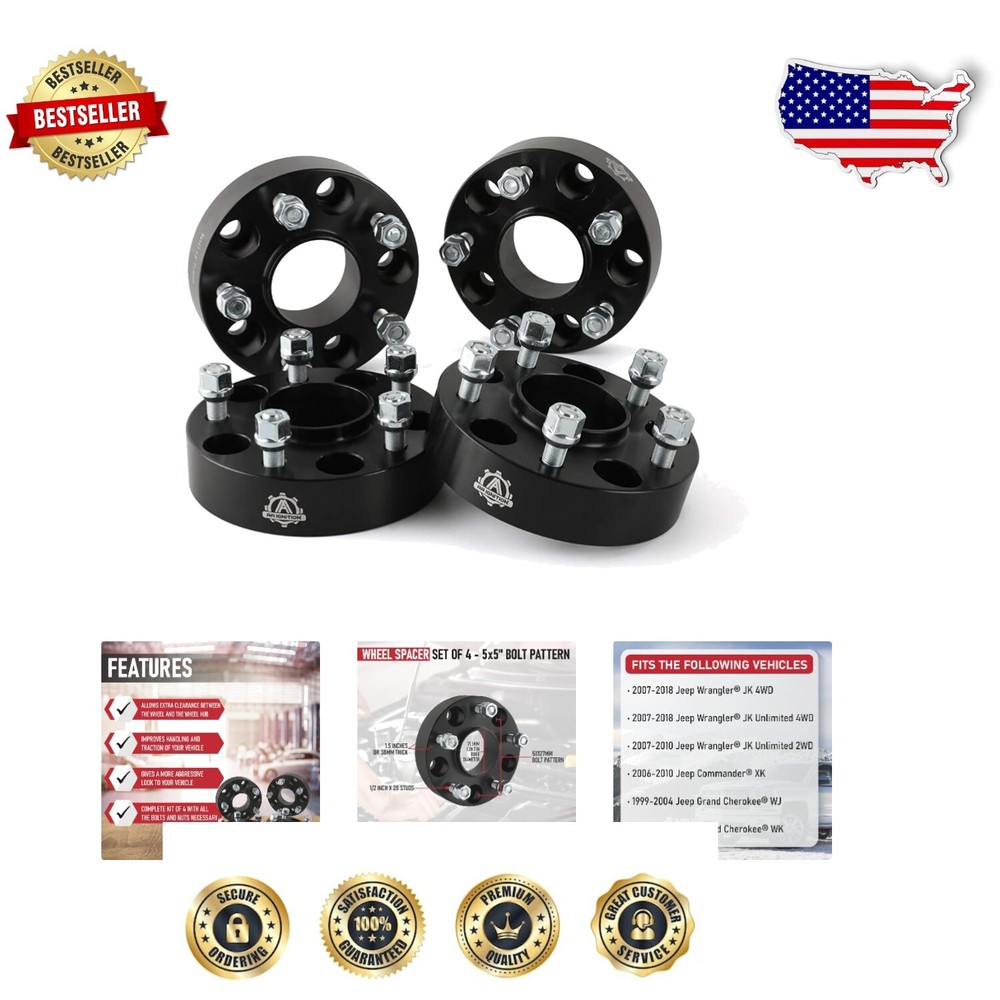 Complete 4-Piece Wheel Spacer Set - 1.5-Inch for Jeep Wrangler & Grand Cherokee