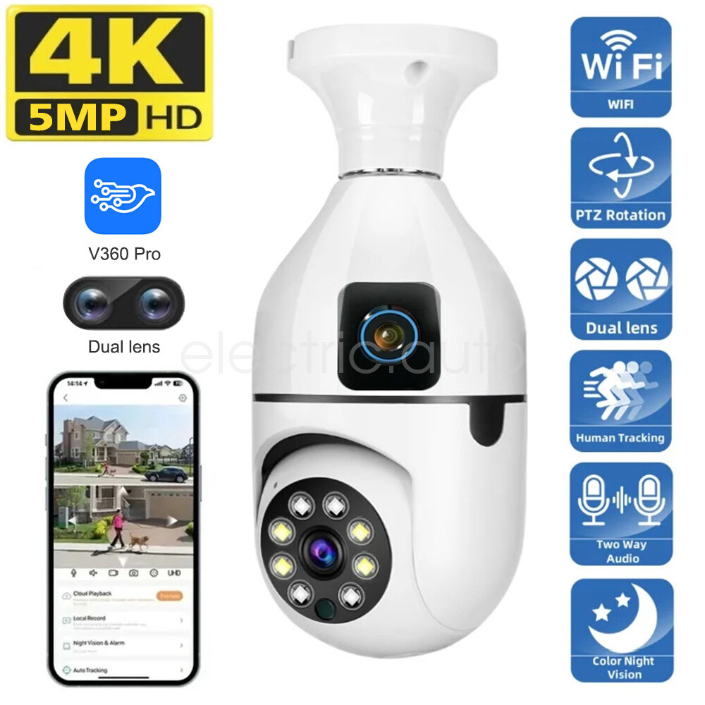 Dual Lens 4K HD WIFI Home Security Camera 355° Rotation Phone Remote Viewing CN