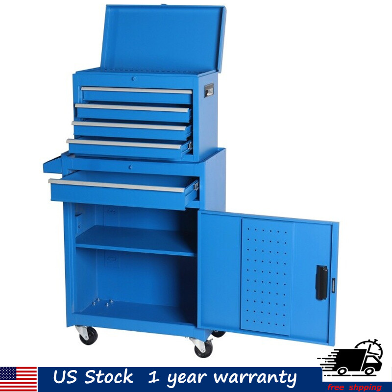 5-Drawer Blue Steel Rolling Tool Cabinet with Removable Top