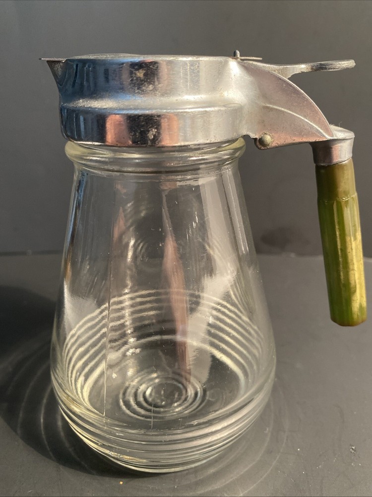Vintage Drip Cut? Syrup Dispenser With Bakelite Handle Clear Glass