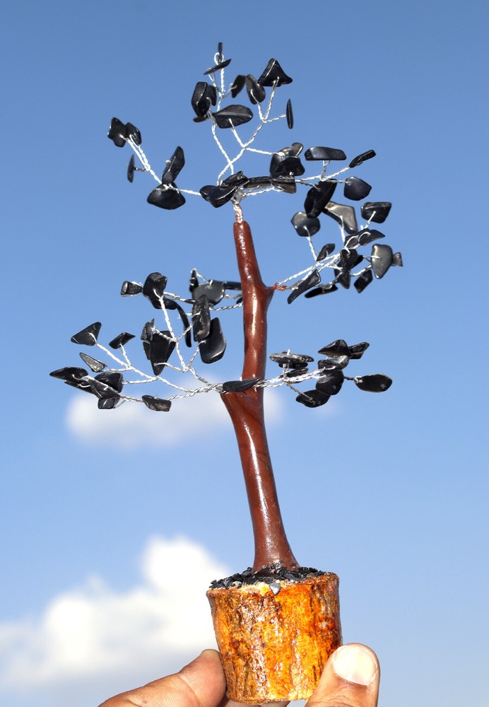 75 Black Onyx Gemstone Silver Branch Bonsai Money Tree Decoration JW