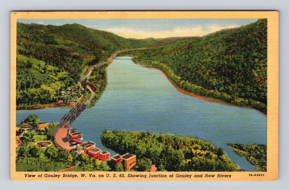 WV-West Virginia, Aerial View Of Gauley Bridge, Antique, Vintage Postcard