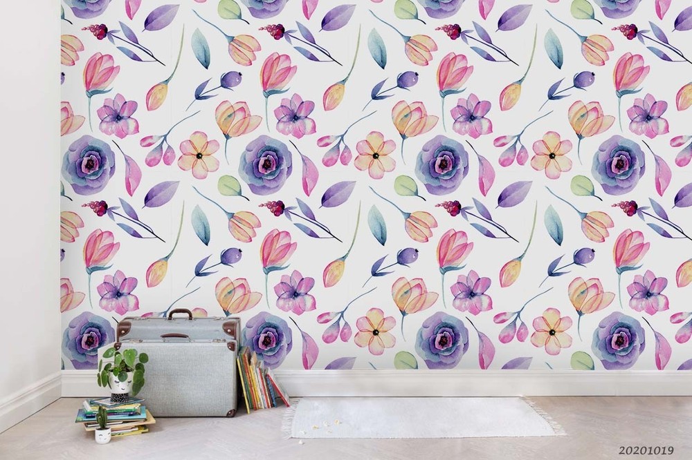 3D Flowers Flora Watercolor Pattern Wall Murals Wallpaper Murals Wall Sticker