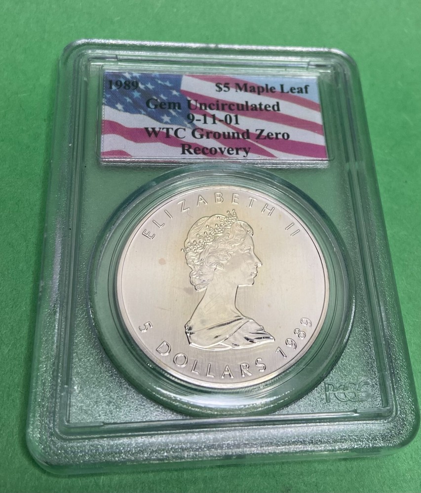 1989 1oz Silver Maple Leaf Ground Zero Recovery World Trade Centre PCGS