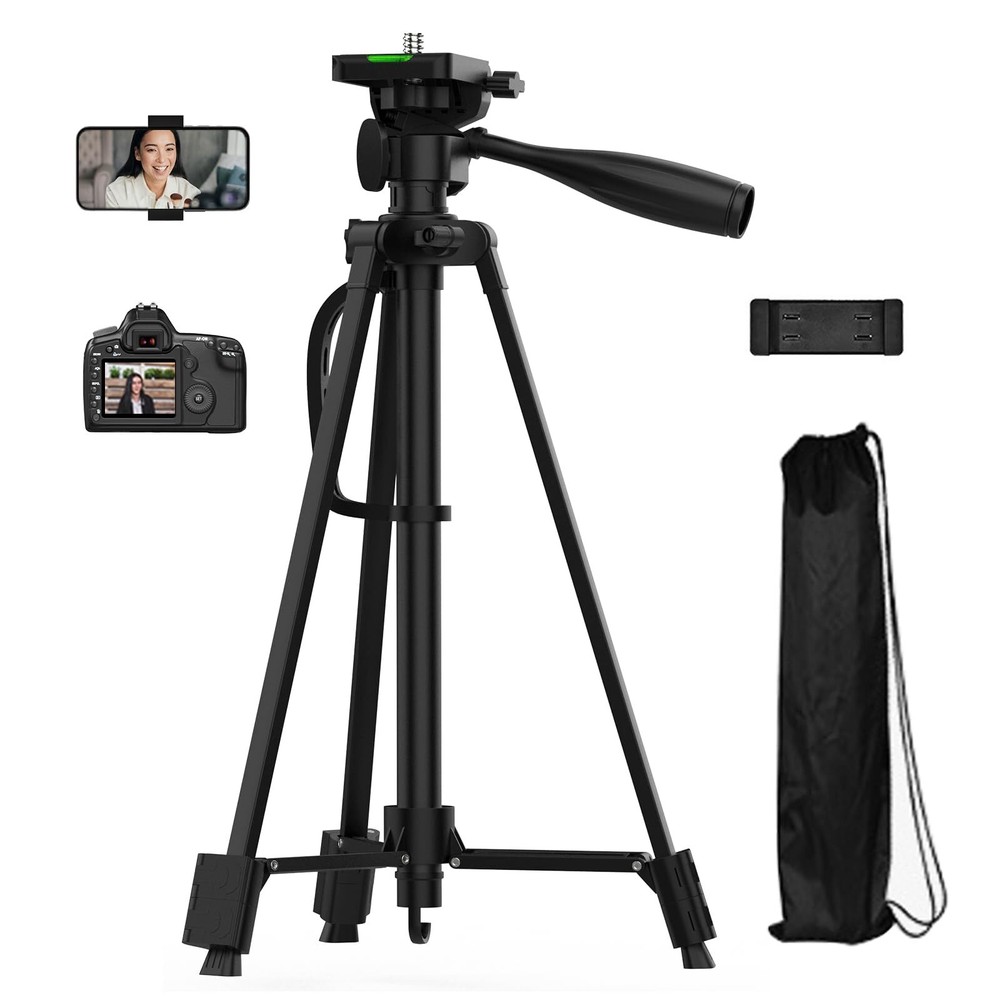 55'' Tripod, Travel Floor Tripods with Cell Phones, Cameras, DSLR and Gopro，T...