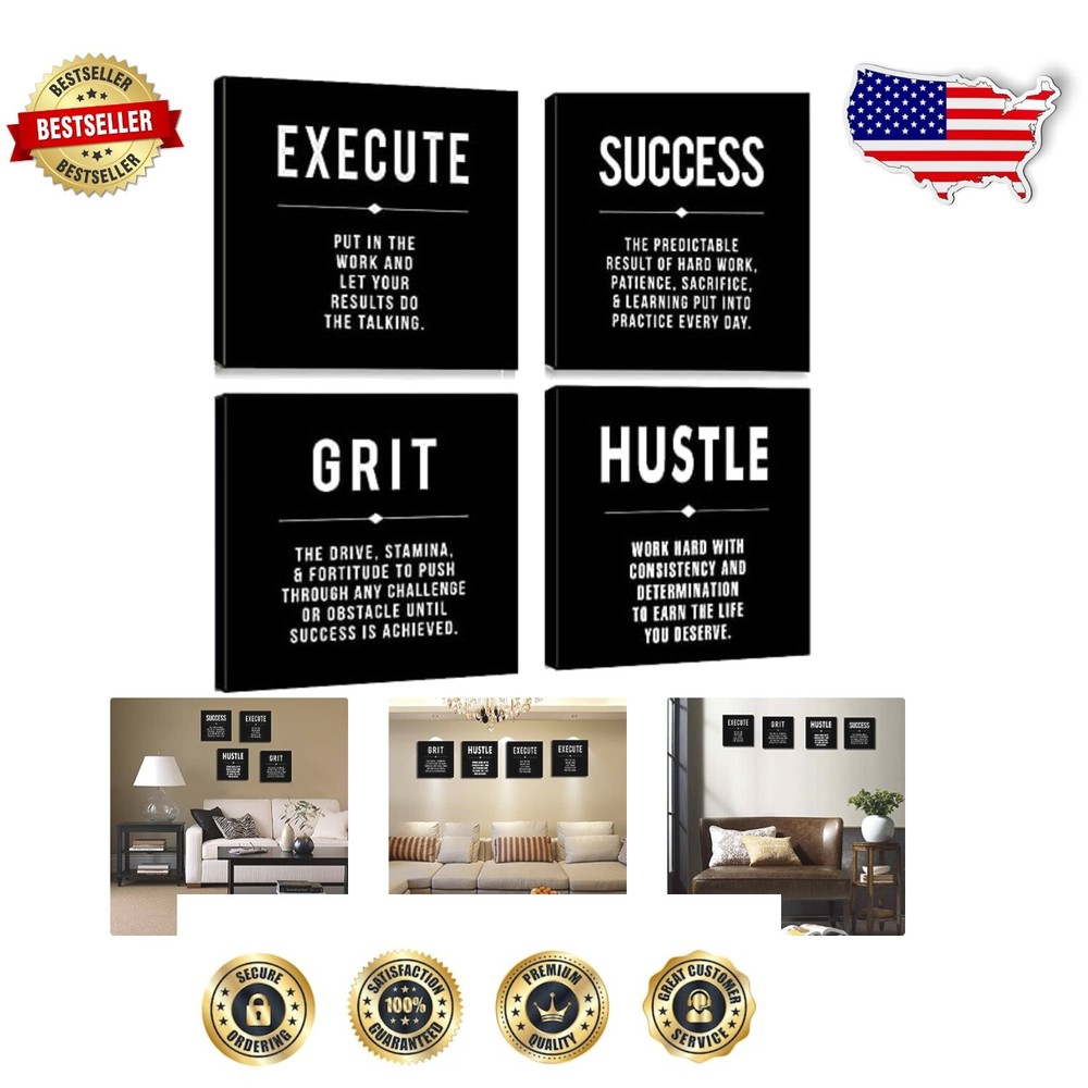 Ready to Hang Motivational Quotes Canvas Set - 12” x 12” for Modern Decor