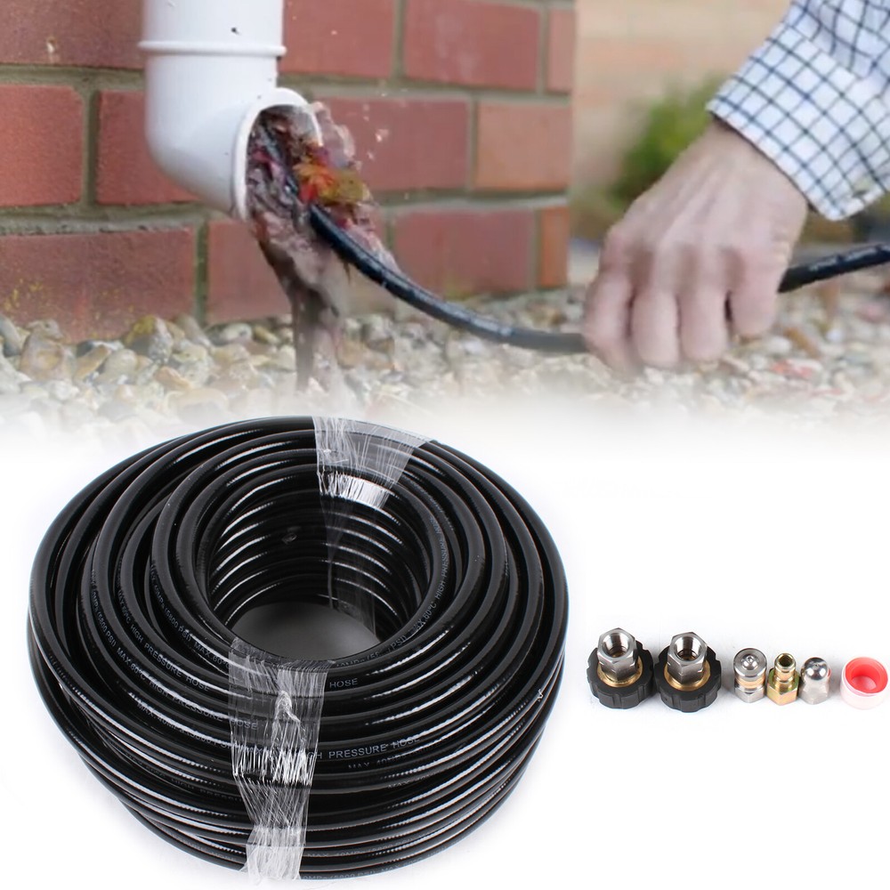 Sewer Jet Hose 100FT 1/4'' NPT Sewer Jetter Kit for Pressure Washer 5800PSI