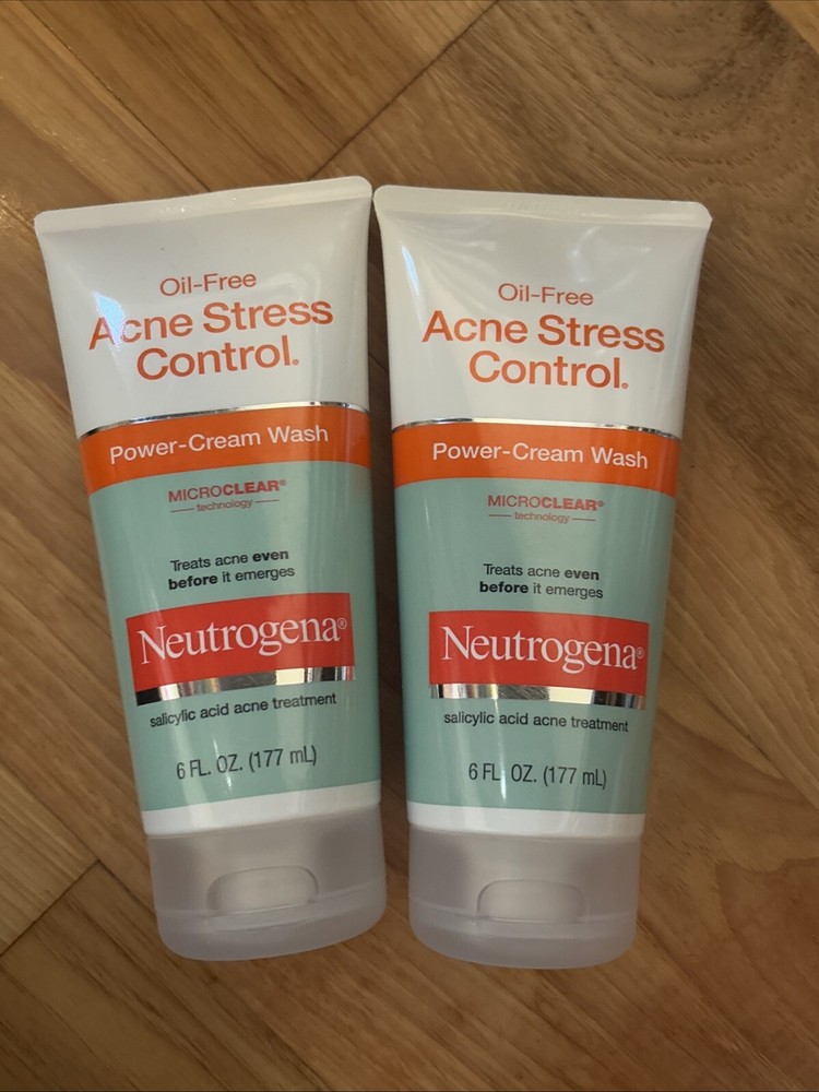 2 Pack Neutrogena Oil-FreeAcne Stress Control Power-CreamFace Wash 6 fl. oz