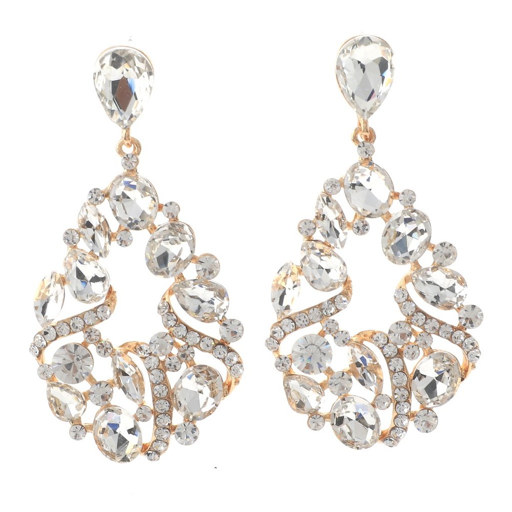 Gold Tone Metal Crystal Rhinestone Drop Post Earrings ER2529-GCL