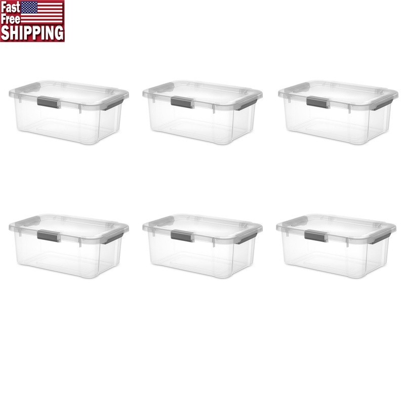 HingeLID 20Qt Storage Box Stackable Clear Containers W/ Hinged Lid 6 Pack New