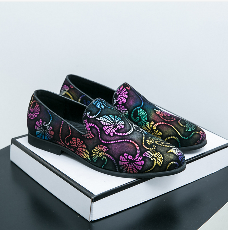 Mens Slip On Loafer Evening Party Casual Dress Flats Shoes Floral Print Clubwear