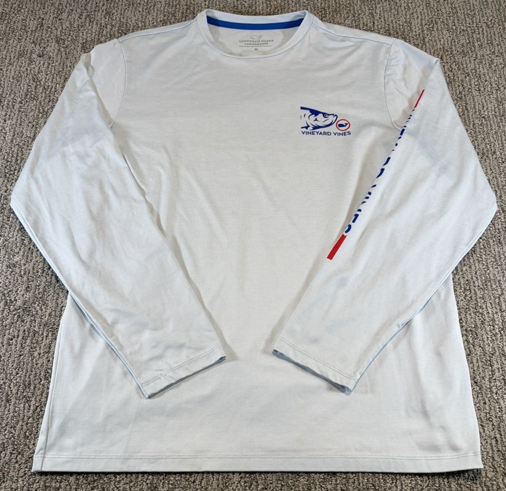 Vineyard Vines Performance Shirt Mens Medium Light Blue Fishing Long Sleeve USA