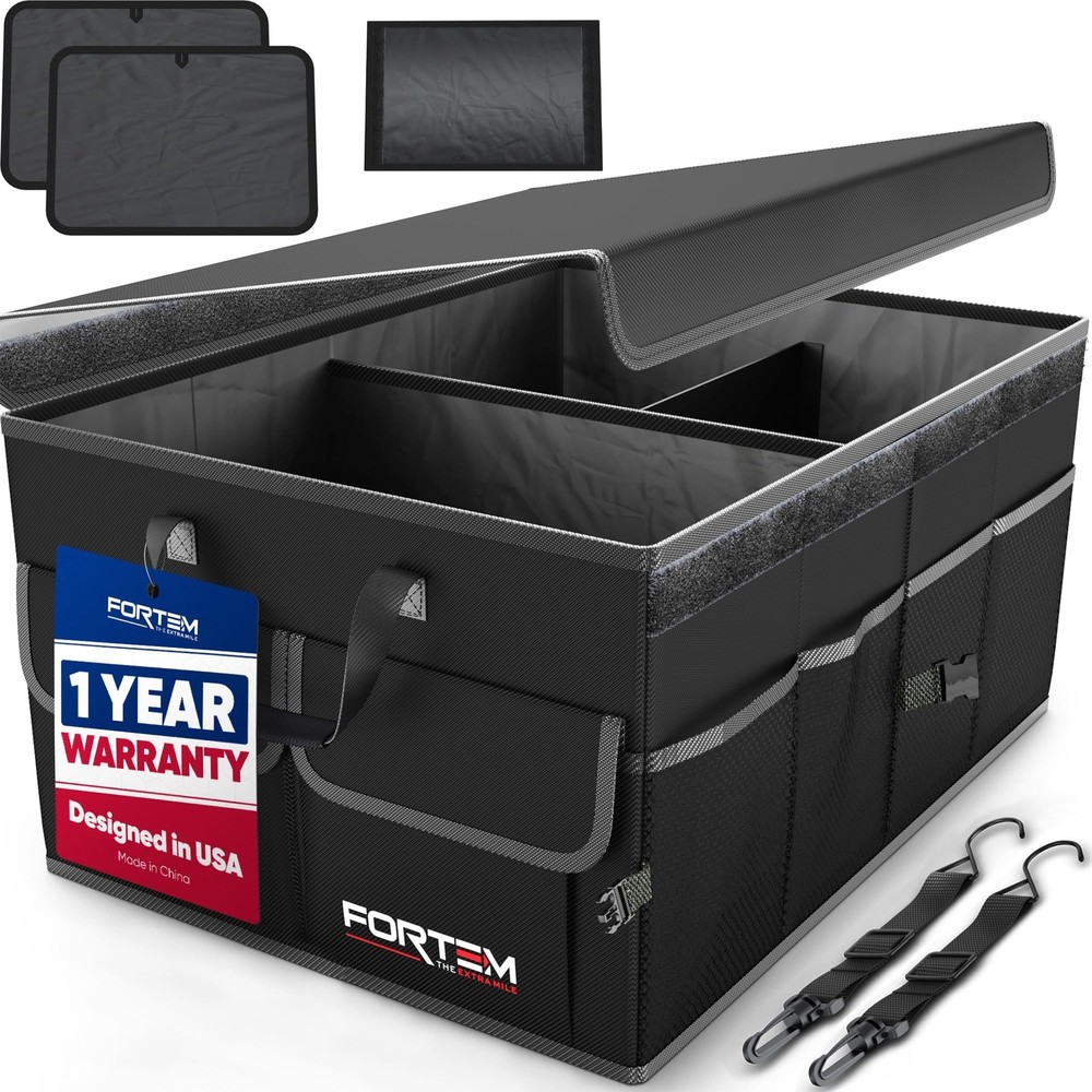 FORTEM Collapsible Car Trunk Organizer with Multi Compartments for SUV Storage  