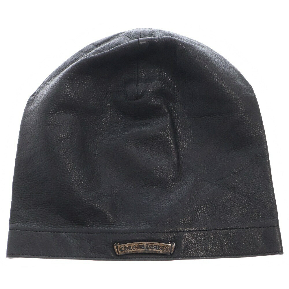 Chrome Hearts Size L Scroll Label Leather By Kahki Cap Hat Black EG798