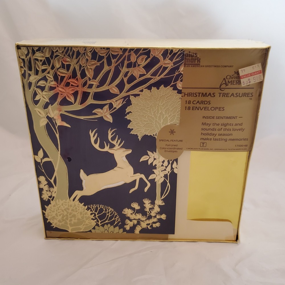 VINTAGE Plus Mark American Christmas Treasures Foil Lined Cards Envelopes