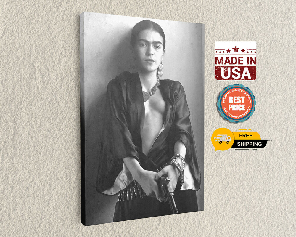 Frida Kahlo Holding A Gun Black and White Canvas Art Fine Art Photography