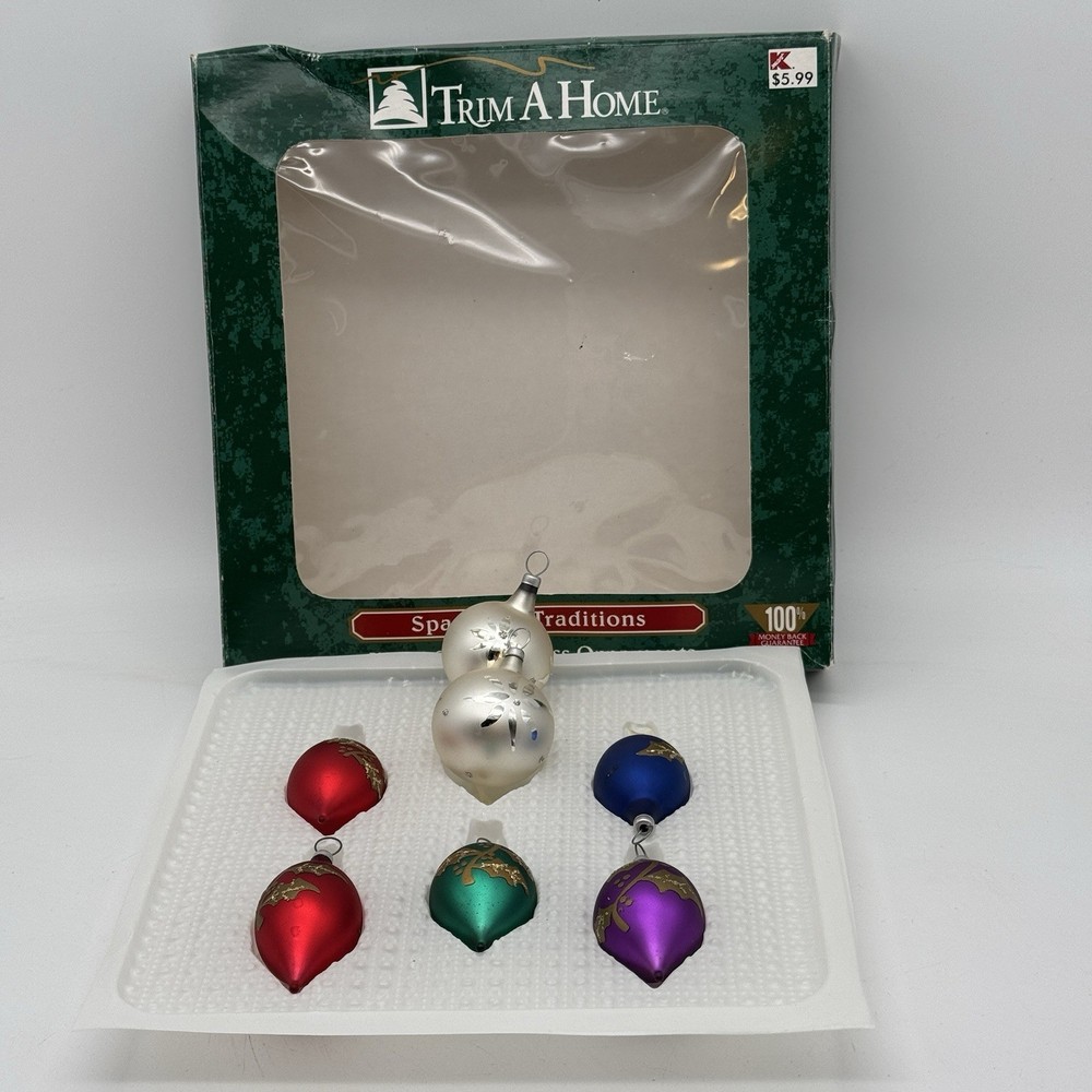 Trim A Home Holiday Sparkling Traditions 7 Hand Crafted Glass Ornaments