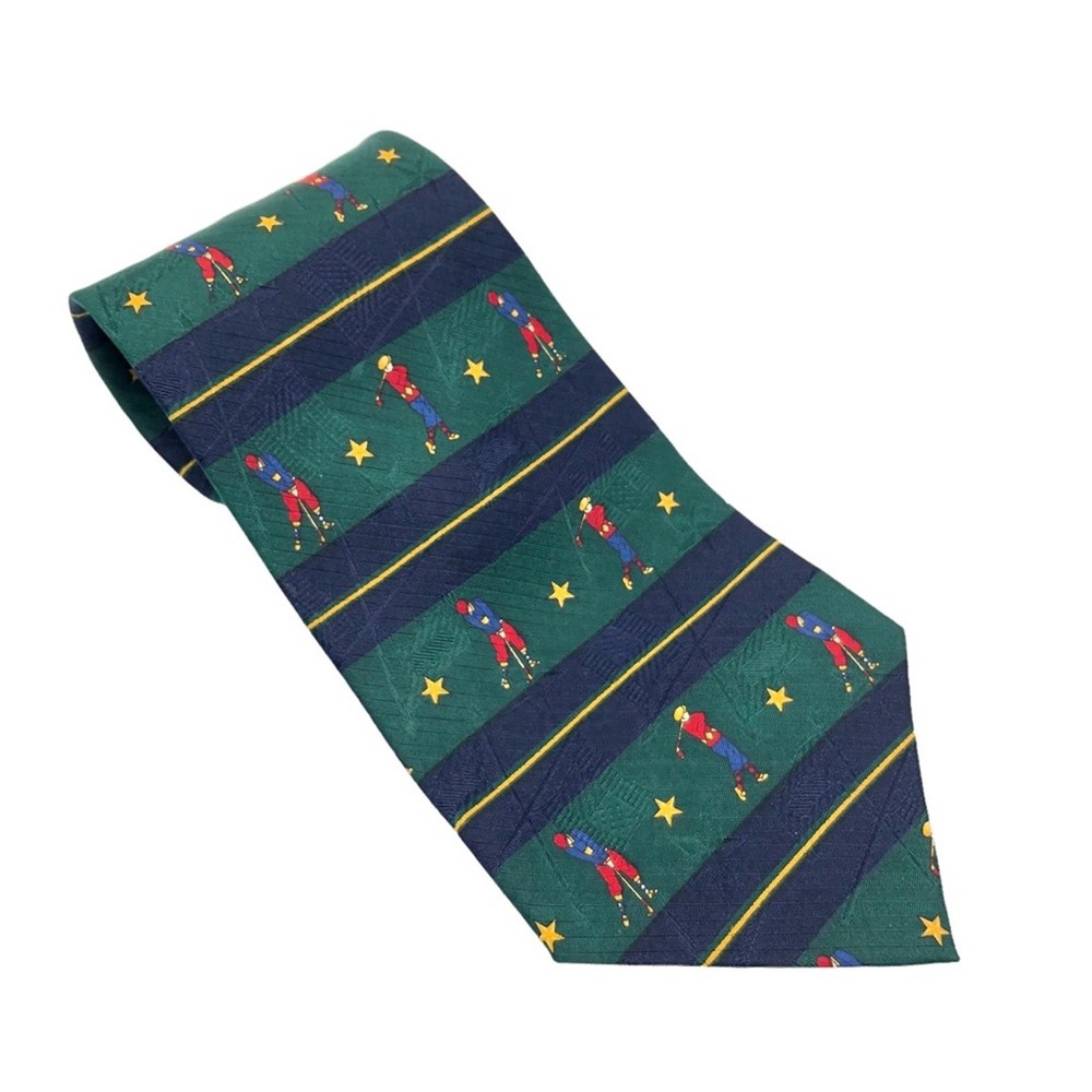 Tommy Hilfiger green and blue silk golf neck tie